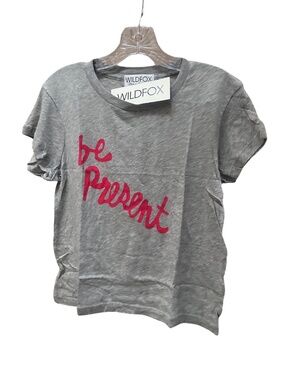 Wildfox Gray Tee with Pink "be present" Script